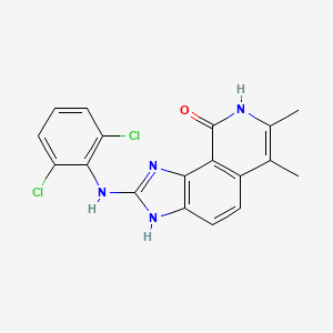 molecular formula C18H14Cl2N4O B12733098 9H-Imidazo(4,5-H)isoquinolin-9-one, 2-((2,6-dichlorophenyl)amino)-1,8-dihydro-6,7-dimethyl- CAS No. 333455-11-1