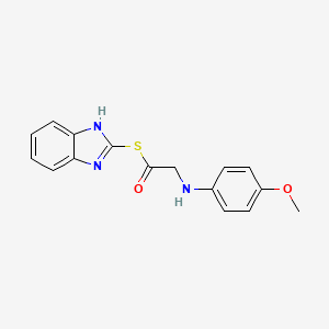 molecular formula C16H15N3O2S B12733226 Ethanethioic acid, ((4-methoxyphenyl)amino)-, S-1H-benzimidazol-2-yl ester CAS No. 83408-83-7