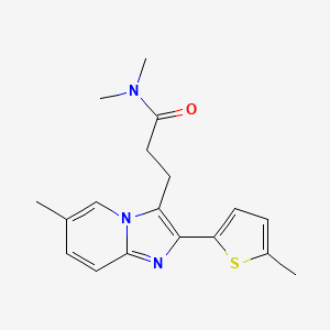 molecular formula C18H21N3OS B12733253 Imidazo(1,2-a)pyridine-3-propanamide, 2-(5-methyl-2-thienyl)-N,N,6-trimethyl- CAS No. 88965-11-1