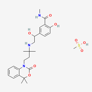 molecular formula C26H37N3O8S B12733367 Benzamide, 5-(2-((3-(4,4-dimethyl-2-oxo-2H-3,1-benzoxazin-1(4H)-yl)-1,1-dimethylpropyl)amino)-1-hydroxyethyl)-2-hydroxy-N-methyl-, monomethanesulfonate (salt) CAS No. 81695-89-8