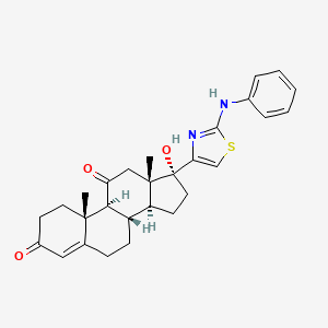 molecular formula C28H32N2O3S B12733465 Androst-4-ene-3,11-dione, 17-beta-(2-anilino-4-thiazolyl)-17-alpha-hydroxy- CAS No. 96971-36-7