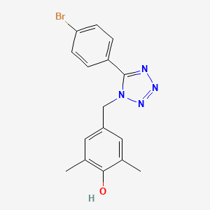 molecular formula C16H15BrN4O B12733466 Phenol, 4-((5-(4-bromophenyl)-1H-tetrazol-1-yl)methyl)-2,6-dimethyl- CAS No. 104186-20-1