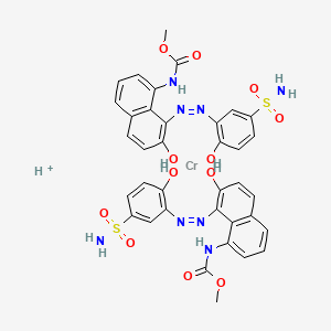 molecular formula C36H33CrN8O12S2+ B12733474 Hydrogen bis(methyl (8-((5-(aminosulphonyl)-2-hydroxyphenyl)azo)-7-hydroxy-1-naphthyl)carbamato(2-))chromate(1-) CAS No. 66006-52-8
