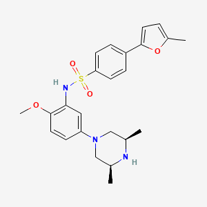 molecular formula C24H29N3O4S B12733505 N-[5-[(3R,5S)-3,5-dimethylpiperazin-1-yl]-2-methoxyphenyl]-4-(5-methylfuran-2-yl)benzenesulfonamide CAS No. 874958-61-9