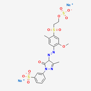 molecular formula C20H20N4Na2O11S3 B12733570 Disodium m-(4,5-dihydro-4-((2-methoxy-5-methyl-4-((2-(sulphonatooxy)ethyl)sulphonyl)phenyl)azo)-3-methyl-5-oxo-1H-pyrazol-1-yl)benzenesulphonate CAS No. 84083-09-0