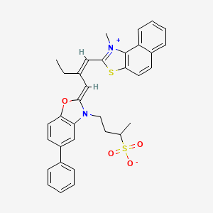molecular formula C34H32N2O4S2 B12733656 1-Methyl-2-(2-((5-phenyl-3-(3-sulphonatobutyl)-3H-benzoxazol-2-ylidene)methyl)-1-butenyl)naphtho(1,2-d)thiazolium CAS No. 61891-06-3