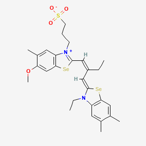 molecular formula C28H34N2O4SSe2 B12733917 2-(2-((3-Ethyl-5,6-dimethyl-3H-benzoselenazol-2-ylidene)methyl)but-1-enyl)-6-methoxy-5-methyl-3-(3-sulphonatopropyl)benzoselenazolium CAS No. 93857-70-6