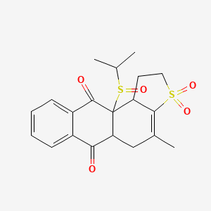 molecular formula C20H22O5S2 B12733937 Anthra(2,1-b)thiophene-6,11-dione, 1,2,5,5a,11a,11b-hexahydro-4-methyl-11a-((1-methylethyl)sulfinyl)-, 3,3-dioxide CAS No. 125220-10-2