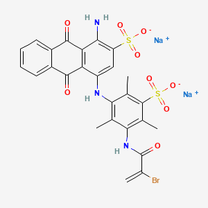 molecular formula C26H20BrN3Na2O9S2 B12734078 Disodium 1-amino-4-((3-((2-bromo-1-oxoallyl)amino)-2,4,6-trimethyl-5-sulphonatophenyl)amino)-9,10-dihydro-9,10-dioxoanthracene-2-sulphonate CAS No. 65147-24-2