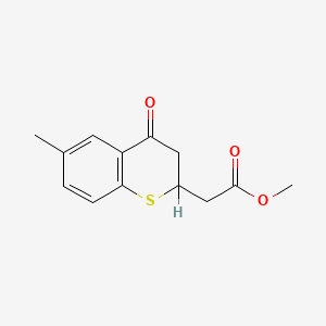 molecular formula C13H14O3S B12734111 2H-1-Benzothiopyran-2-acetic acid, 3,4-dihydro-6-methyl-4-oxo-, methyl ester CAS No. 86628-22-0