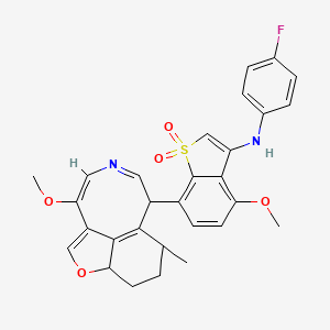 molecular formula C29H27FN2O5S B12734126 Benzo(b)thiophen-3-amine, N-(4-fluorophenyl)-4-methoxy-7-(10-methoxy-5-methyl-4,5,6,7-tetrahydro-3H-furo(4,3,2-fg)(3)benzazocin-6-yl)-, 1,1-dioxide CAS No. 155857-43-5