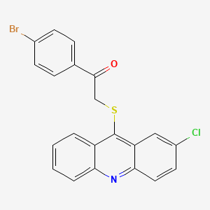 molecular formula C21H13BrClNOS B12734251 Ethanone, 1-(4-bromophenyl)-2-((2-chloro-9-acridinyl)thio)- CAS No. 134826-38-3