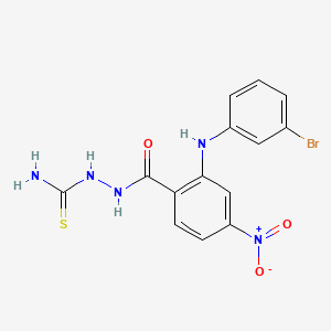 molecular formula C14H12BrN5O3S B12734267 Benzoic acid, 2-((3-bromophenyl)amino)-4-nitro-, 2-(aminothioxomethyl)hydrazide CAS No. 195370-45-7