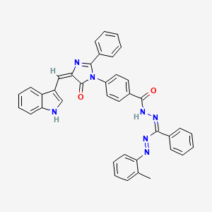 molecular formula C39H29N7O2 B12734269 Benzoic acid, 4-(4,5-dihydro-4-(1H-indol-3-ylmethylene)-5-oxo-2-phenyl-1H-imidazol-1-yl)-, (((2-methylphenyl)azo)phenylmethylene)hydrazide CAS No. 134248-56-9