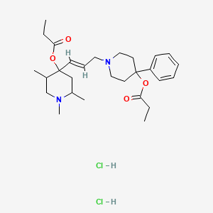 molecular formula C28H44Cl2N2O4 B12734480 4-Piperidinol, 4-(3-(4-(1-oxopropoxy)-4-phenyl-1-piperidinyl)-1-propenyl)-1,2,5-trimethyl-, propanoate (ester), dihydrochloride CAS No. 94787-01-6