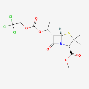 molecular formula C14H18Cl3NO6S B12734504 Methyl (2S-(2alpha,5alpha,6alpha(S*)))-3,3-dimethyl-7-oxo-6-(1-(((2,2,2-trichloroethoxy)carbonyl)oxy)ethyl)-4-thia-1-azabicyclo(3.2.0)heptane-2-carboxylate CAS No. 76431-34-0