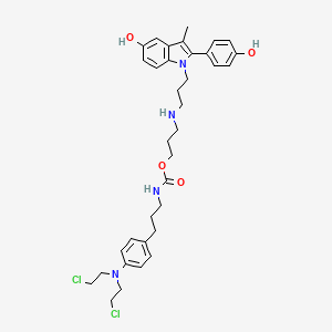 molecular formula C35H44Cl2N4O4 B12734569 3-[3-[5-hydroxy-2-(4-hydroxyphenyl)-3-methylindol-1-yl]propylamino]propyl N-[3-[4-[bis(2-chloroethyl)amino]phenyl]propyl]carbamate CAS No. 185994-06-3