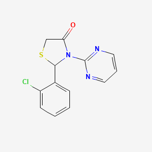 molecular formula C13H10ClN3OS B12734579 4-Thiazolidinone, 2-(2-chlorophenyl)-3-(2-pyrimidinyl)- CAS No. 96733-50-5
