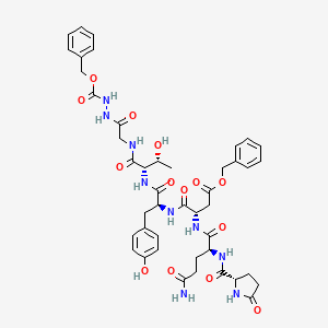 molecular formula C44H53N9O14 B12734647 N-(N-(N-(O4-Benzyl-N-(N2-(5-oxo-L-prolyl)-L-glutaminyl)-L-alpha-aspartyl)-L-tyrosyl)-L-threonyl)-2'-((benzyloxy)carbonyl)glycinohydrazide CAS No. 71488-66-9