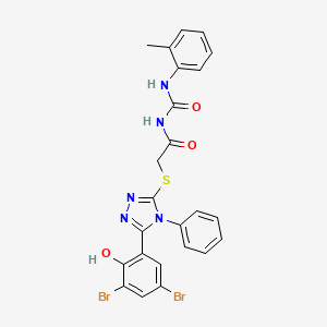 molecular formula C24H19Br2N5O3S B12734743 Acetamide, 2-((5-(3,5-dibromo-2-hydroxyphenyl)-4-phenyl-4H-1,2,4-triazol-3-yl)thio)-N-(((2-methylphenyl)amino)carbonyl)- CAS No. 97399-28-5