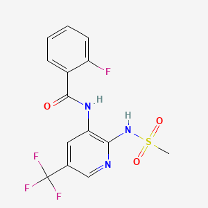 molecular formula C14H11F4N3O3S B12734767 Benzamide, 2-fluoro-N-(2-((methylsulfonyl)amino)-5-(trifluoromethyl)-3-pyridinyl)- CAS No. 141283-97-8