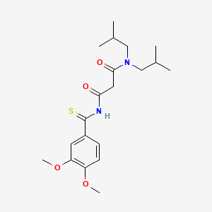 molecular formula C20H30N2O4S B12734816 Propanediamide, N,N-bis(2-methylpropyl)-N'-((3,4-dimethoxyphenyl)thioxomethyl)- CAS No. 178408-07-6