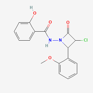 molecular formula C17H15ClN2O4 B12734832 N-(3-Chloro-2-(2-methoxyphenyl)-4-oxo-1-azetidinyl)-2-hydroxybenzamide CAS No. 87444-09-5