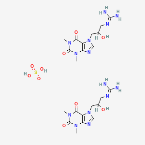 molecular formula C22H36N14O10S B12734874 7-(3-Guanidino-2-hydroxypropyl)theophylline hemisulfate (salt) CAS No. 85460-95-3