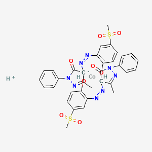 molecular formula C34H31CoN8O8S2- B12734993 Hydrogen bis(2,4-dihydro-4-((2-hydroxy-5-mesylphenyl)azo)-5-methyl-2-phenyl-3H-pyrazol-3-onato(2-))cobaltate(1-) CAS No. 29998-71-8