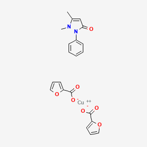 molecular formula C21H18CuN2O7 B12735294 Copper, (1,2-dihydro-1,5-dimethyl-2-phenyl-3H-pyrazol-3-one-O)(2-furancarboxylato-O(sup 1), O(sup 2))(2-furancarboxylato-O(sup 2))- CAS No. 84009-24-5