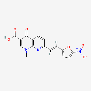 molecular formula C16H11N3O6 B12735432 1,8-Naphthyridine-3-carboxylic acid, 1,4-dihydro-1-methyl-7-(2-(5-nitro-2-furyl)vinyl)-4-oxo-, (E)- CAS No. 24366-93-6