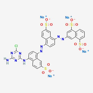 molecular formula C33H18ClN9Na4O12S4 B12735483 Tetrasodium 3-((4-((4-((4-amino-6-chloro-1,3,5-triazin-2-yl)amino)-7-sulphonato-1-naphthyl)azo)-7-sulphonato-1-naphthyl)azo)naphthalene-1,5-disulphonate CAS No. 84434-58-2