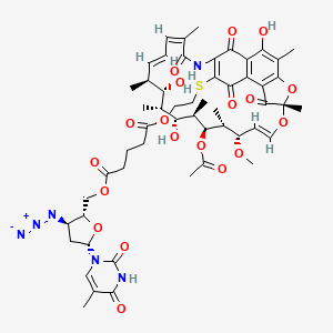 molecular formula C54H66N6O19S B12735659 Rifamycin, 3-((2-(4-carboxy-1-oxobutoxy)ethyl)thio)-1,4-dideoxy-1,4-dihydro-1,4-dioxo-, 5'-ester with 3'-azido-3'-deoxythymidine CAS No. 191152-96-2
