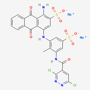 molecular formula C26H15Cl2N5Na2O9S2 B12735754 Disodium 1-amino-4-((3-(((3,6-dichloro-4-pyridazinyl)carbonyl)amino)-2-methyl-5-sulphonatophenyl)amino)-9,10-dihydro-9,10-dioxoanthracene-2-sulphonate CAS No. 94021-07-5