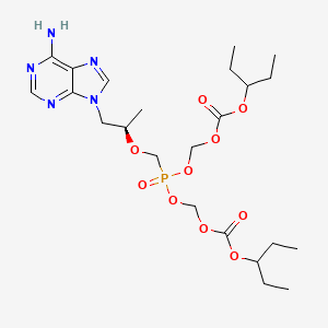 molecular formula C23H38N5O10P B12735757 2,4,6,8-Tetraoxa-5-phosphanonanedioic acid, 5-((2-(6-amino-9H-purin-9-yl)-1-methylethoxy)methyl)-, bis(1-ethylpropyl) ester, 5-oxide, (R)- CAS No. 201341-07-3