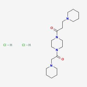 molecular formula C19H36Cl2N4O2 B12736093 Piperazine, 1-(1-oxo-3-(1-piperidinyl)propyl)-4-(1-piperidinylacetyl)-, dihydrochloride CAS No. 88514-22-1