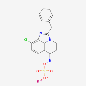 molecular formula C17H13ClKN3O4S B12736205 Hydroxylamine-O-sulfonic acid, N-(9-chloro-4,5-dihydro-2-(phenylmethyl)-6H-imidazo(4,5,1-ij)quinolin-6-ylidene)-, potassium salt CAS No. 134601-06-2