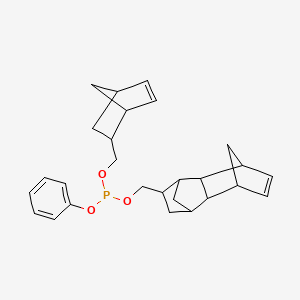 molecular formula C27H33O3P B12736311 2-bicyclo[2.2.1]hept-5-enylmethyl phenyl 4-tetracyclo[6.2.1.13,6.02,7]dodec-9-enylmethyl phosphite CAS No. 71002-29-4
