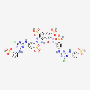 molecular formula C40H29Cl2N15O19S6 B12736397 4-Amino-3,6-bis((5-((4-chloro-6-((3-sulphophenyl)amino)-1,3,5-triazin-2-yl)amino)-2-sulphophenyl)azo)-5-hydroxynaphthalene-2,7-disulphonic acid CAS No. 81417-94-9