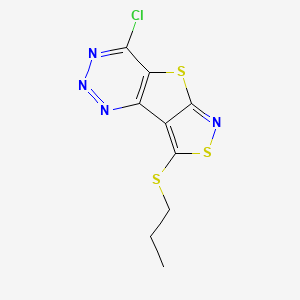 molecular formula C9H7ClN4S3 B12736449 9-chloro-3-propylsulfanyl-4,7-dithia-5,10,11,12-tetrazatricyclo[6.4.0.02,6]dodeca-1(8),2,5,9,11-pentaene CAS No. 135489-02-0