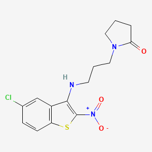 molecular formula C15H16ClN3O3S B12736510 2-Pyrrolidinone, 1-(3-((5-chloro-2-nitrobenzo(b)thien-3-yl)amino)propyl)- CAS No. 149338-19-2