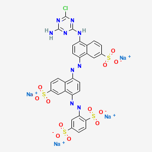 molecular formula C29H16ClN9Na4O12S4 B12736521 Tetrasodium 2-((4-((4-((4-amino-6-chloro-1,3,5-triazin-2-yl)amino)-7-sulphonato-1-naphthyl)azo)-7-sulphonato-1-naphthyl)azo)benzene-1,4-disulphonate CAS No. 85586-79-4
