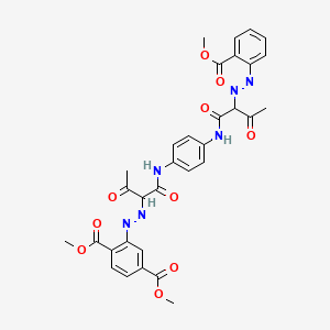 molecular formula C32H30N6O10 B12736569 Dimethyl 2-((1-(((4-((2-((2-(methoxycarbonyl)phenyl)azo)-1,3-dioxobutyl)amino)phenyl)amino)carbonyl)-2-oxopropyl)azo)terephthalate CAS No. 79102-66-2