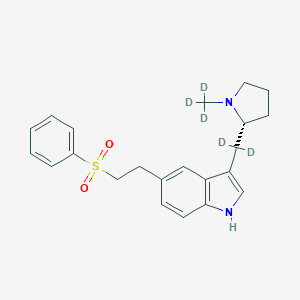 molecular formula C22H26N2O2S B127366 5-[2-(苯磺酰)乙基]-3-[二氘代-[(2R)-1-(三氘代甲基)吡咯烷-2-基]甲基]-1H-吲哚 CAS No. 1126745-65-0