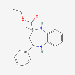 molecular formula C19H22N2O2 B12736748 Ethyl 2,3,4,5,-tetrahydro-2-methyl-4-phenyl-1H-1,5-benzodiazepine-2-carboxylate CAS No. 87918-91-0