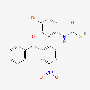 molecular formula C20H13BrN2O4S B12736792 Carbamothioic acid, (4-bromophenyl)-, O-(2-benzoyl-4-nitrophenyl) ester CAS No. 111044-15-6