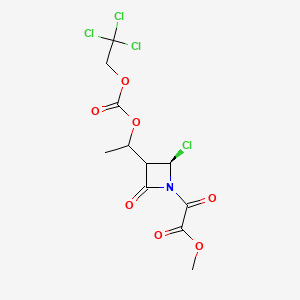 molecular formula C11H11Cl4NO7 B12736826 Methyl (2alpha,3beta(R*))-2-chloro-alpha,4-dioxo-3-(1-(((2,2,2-trichloroethoxy)carbonyl)oxy)ethyl)azetidine-1-acetate CAS No. 76431-36-2