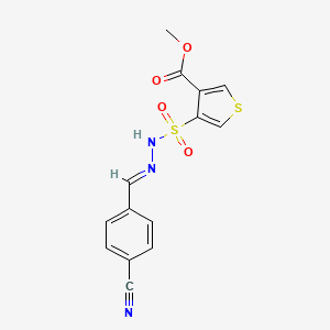 molecular formula C14H11N3O4S2 B12736842 Methyl 4-((((4-cyanophenyl)methylene)hydrazino)sulfonyl)-3-thiophenecarboxylate CAS No. 145865-85-6