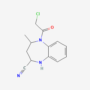 molecular formula C13H14ClN3O B12736916 5-(Chloroacetyl)-4-methyl-2,3,4,5-tetrahydro-1H-1,5-benzodiazepine-2-carbonitrile CAS No. 92911-31-4