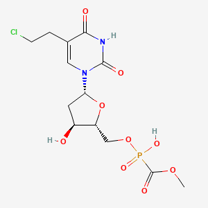 molecular formula C13H18ClN2O9P B12736954 [(2R,3S,5R)-5-[5-(2-chloroethyl)-2,4-dioxopyrimidin-1-yl]-3-hydroxyoxolan-2-yl]methoxy-methoxycarbonylphosphinic acid CAS No. 115365-29-2